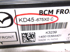 13-14-15  MAZDA CX-5 / FRONT B.C.M/ BODY CONTROL MODULE image 2