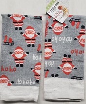 Set Of 2 Same Printed Kitchen Towels (15&quot;x25&quot;) Christmas,Santas On Grey,Xo Xo,Hs - £8.56 GBP