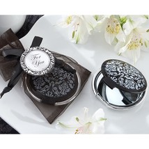 Elegant Black And White Floral Mirror Compact With Organza Bag Satin Party Favor - £4.75 GBP