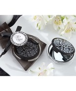 Elegant Black And White Floral Mirror Compact With Organza Bag Satin Par... - $112.14 MXN
