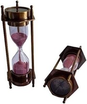 Antique Hourglass With Compass Brass Sand Timer Vintage Maritime Nautica... - £21.31 GBP