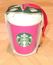 Starbucks 2021 Holiday Hot Pink Mini Ceramic Cup Ornament Christmas - $20.57 CAD