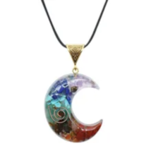 Natural Stone Crystal 7 Chakras Moon Colorful Stones Energy Necklace - New - £11.98 GBP
