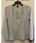 Ann Taylor Gray Peplum Sweetheart Neckline Top Gray Medium Petite NEW - $17.82
