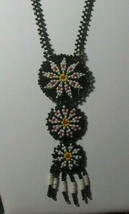 Vintage Long Multi-color Seed Bead Necklace Leather Backing - £29.60 GBP