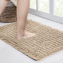 Non Slip Bath Mat (24x17 Inch Beige) Water Absorbent Super Soft Shaggy Chenille - £31.17 GBP