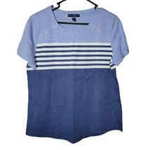 Karen Scott Sport Tee Shirt  PL Womens Petite Large Blue Stripe Gromet Accent - £14.06 GBP