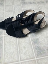 LIFE STRIDE &quot;Yours&quot;  Black Faux Leather Wedge Soft System Sandals Size 7 - $24.95
