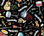 Cotton Making Music Musical Instruments Black Fabric Print by Yard D770.17 - $13.95