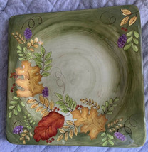 Gates Ware By Laurie Gates Green Square Plate Platter Tray Leaves Fall 11” EUC - £19.97 GBP