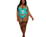 Dreamgirl Stretch Vinyl and Lace Bustier and G-string Set Ocean 2XL - £38.36 GBP