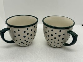 Set Of 2 Pioneer Woman Coffee Mug Retro White &amp; Green Polka Dots 16oz Wi... - £14.81 GBP