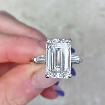 5.3Ct Three Stone Emerald Cut Baguette Simulated Diamond Vintage Engagement Ring - £58.95 GBP