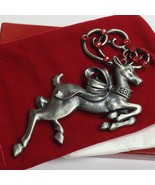 Pewter Christmas Reindeer Ornament w/red rhinestones 2006 Avon Pouch and... - $16.00