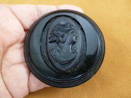 (c1561) Woman in tiara black mourning 1950's cameo pin jewelry brooch vi... - $58.79