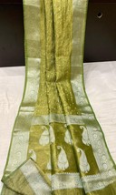 Green BANARASI Crush Silk Saree, Tissue Silk Saree, Butti Work Zari Weaving, Gif - £70.66 GBP
