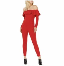 Material Girl Red Ruffle Off The Shoulder Red Jumpsuit Red Sz L NWT - £23.55 GBP