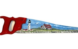 Lighthouse Beacon Hand Painted 1 Man Saw Scenic Seagulls Blue Sky 19.5 inch - £23.38 GBP