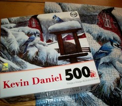 Jigsaw Puzzle 500 Pieces Winter Blue Jays Snow Covered Bird Feeder Barn ... - $12.86