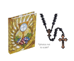 First Eucharist Communion Gift Boy: Catholic Mass Book 4x6&quot; &amp; Black Wood Rosary - £11.98 GBP