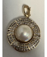 Estate 14k Yellow Gold Mabe Pearl &amp; Diamond Enhancer Pendant 15.1g - $54,483.56 MXN