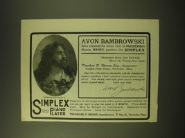 1902 Simplex Piano Player Ad - Avon Brambrowski - $18.49