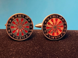 Vtg Pair Of Round Dartboard Bullseye Target Style Men&#39;s Jewelry Cuff Links - £23.91 GBP