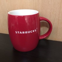 STARBUCKS Red White Barrel Coffee Mug Cup 2011 Dishwasher Safe 14oz - $10.36
