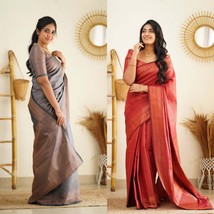 Geometric Print Kanjivaram Tussar Silk Saree - $23.12