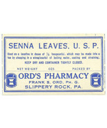 Vintage Pharmacy Label SENNA LEAVES, U.S.P. Ord&#39;s Pharmacy Slippery Rock PA - $42.58 CAD