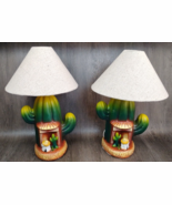 Pair Plaster Cactus Table Lamps South West Sombrero Siesta Unique 23&quot; Fo... - €214,98 EUR