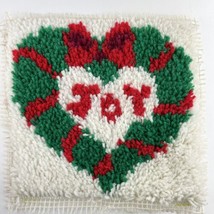 Finished Latch Hook Pillow Cover Christmas Wreath Heart Joy  12x12 in. Wall Art - £12.61 GBP