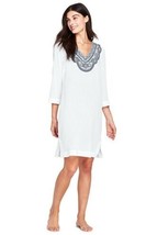 Lands End Women&#39;s Embroidered Woven Tunic Cover-up White New - $34.99
