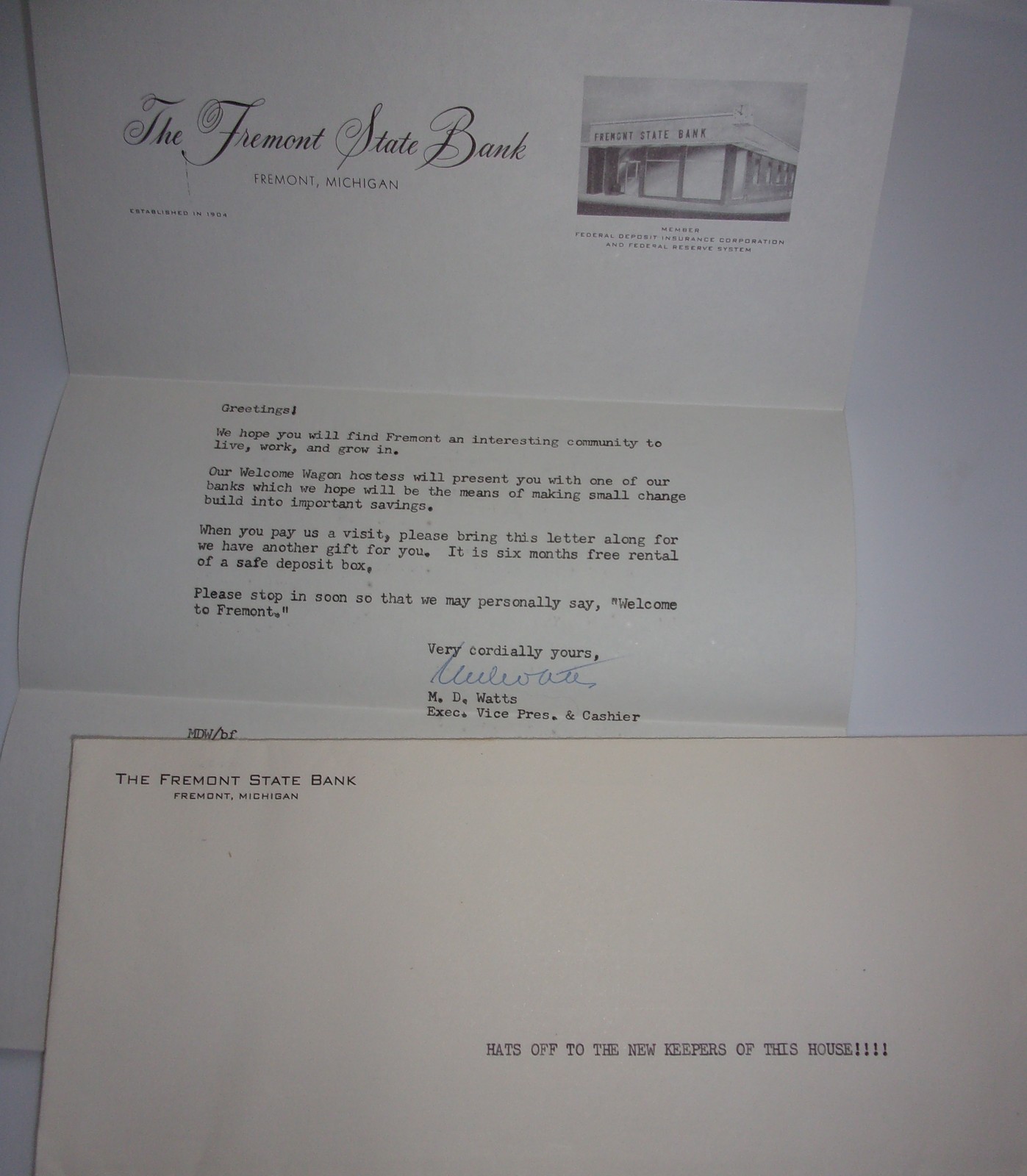 Vintage The Fremont MI State Bank Correspondence For New Home Owner  - $1.99