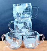 Vtg 4 Nestle Company Nescafe Etched Clear Glass World Globe Map Coffee Mugs Cups - £19.77 GBP