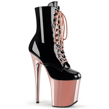 PLEASER Sexy 8&quot; Heel Rose Gold Chrome Platform Lace Up Womens Black Ankle Boots - £85.38 GBP