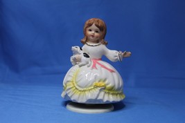 Schmid Ceramic Doll Girl with Dog Musical Spins &quot;Love Makes the World Go Around&quot; - £11.98 GBP