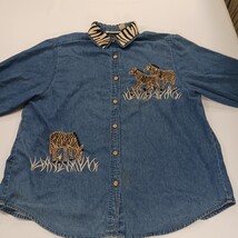 Dressbarn RN#81492 Women's 18/20 Blue Embroidery Tiger Cotton Blend Denim Jacket image 13