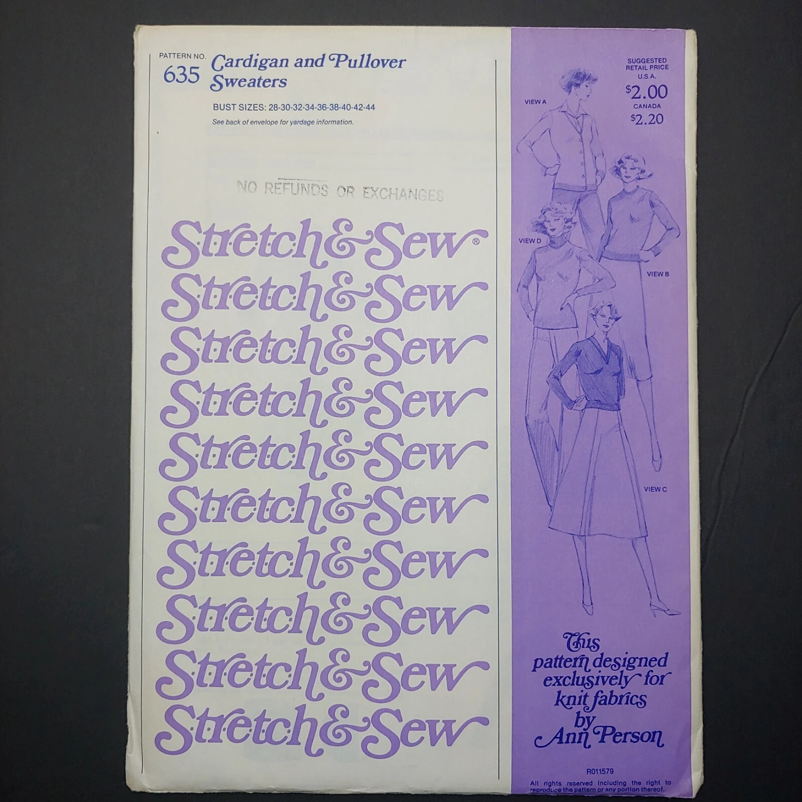 Stretch &amp; Sew #635: Cardigan and Pullover Sweaters, bust sizes 28 throug... - $6.00