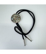 Vintage Mexican Silver Bolo Tie Road Runner Abalone Western Round Mosaic - $18.81