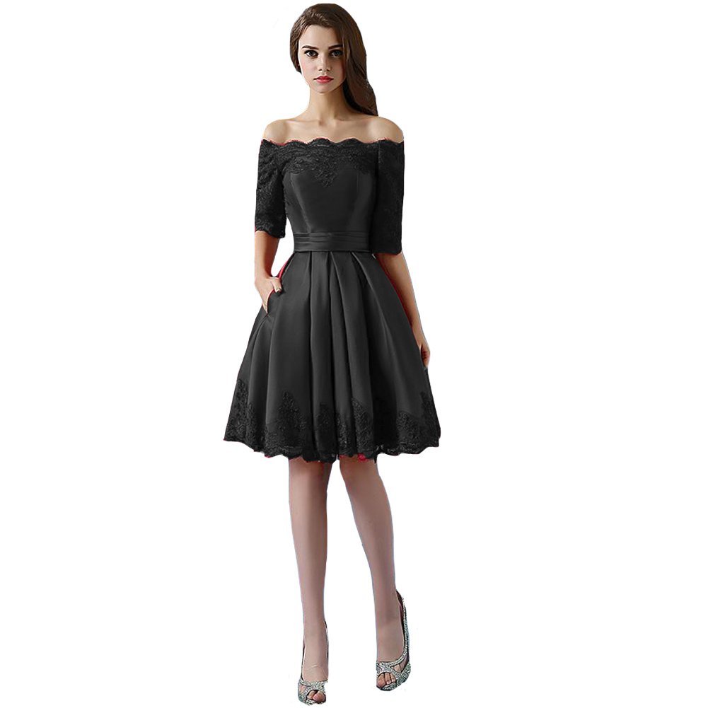 Kivary Short A Line Sheer Half Sleeves Fomal Lace Prom Dresses Cocktail Gowns Li