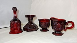 Fostoria Glass For Avon Ruby Bell Creamer Sugar Hurricane Candle Holder ... - $50.00