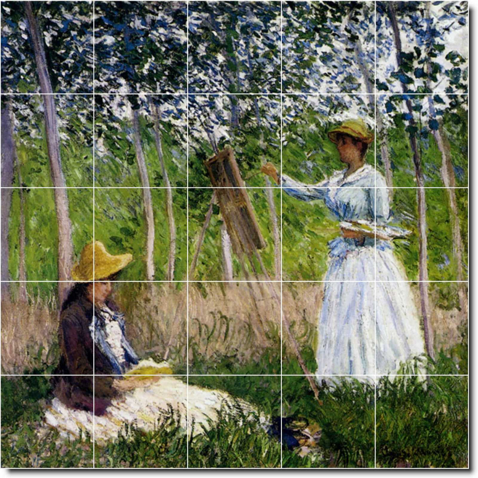 E woods at giverny blanche hoschede monet claude at her easel with suzzanne hoschede reading 5x5