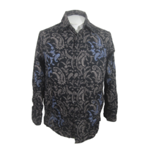 J Ferrar Men shirt paisley long sleeve pit to pit 22 M black embroidered cotton - £19.49 GBP
