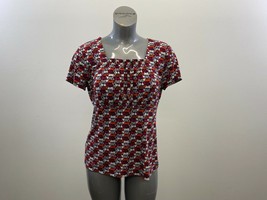 East 5th Women&#39;s Cap Sleeve Square Neck Top Size Large Geometric Pattern Blouse - $9.79