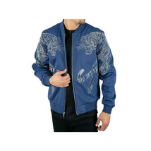 Mens Platini Bamber Jacket with Lion Rhinestone Design Zip up BMJ8133 Blue image 3