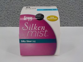L&#39;eggs Silken Mist Sz B Control Top Jet Black Sheer Panty Hose Run Resistant Nip - £6.38 GBP