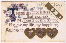 Postcard Embossed Valentine Three Letters Express My Hearts Desire YOU - $3.95