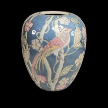 Vtg Chinoiserie Wbi Chinese Ginger Jar Large 9&quot; Vase Pastel Blue Floral Bird - £40.09 GBP