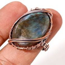 Blue Fire Labradorite Gemstone Fashion Copper Wire Wrap Ring Jewelry 7.25&quot; SA 21 - £5.20 GBP